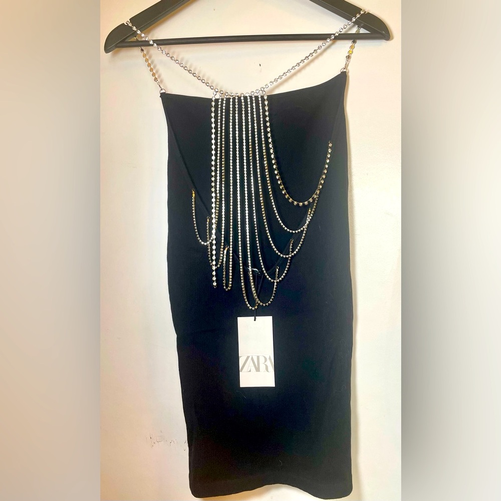 🆕Zara Black Dress with Silver Chain Details